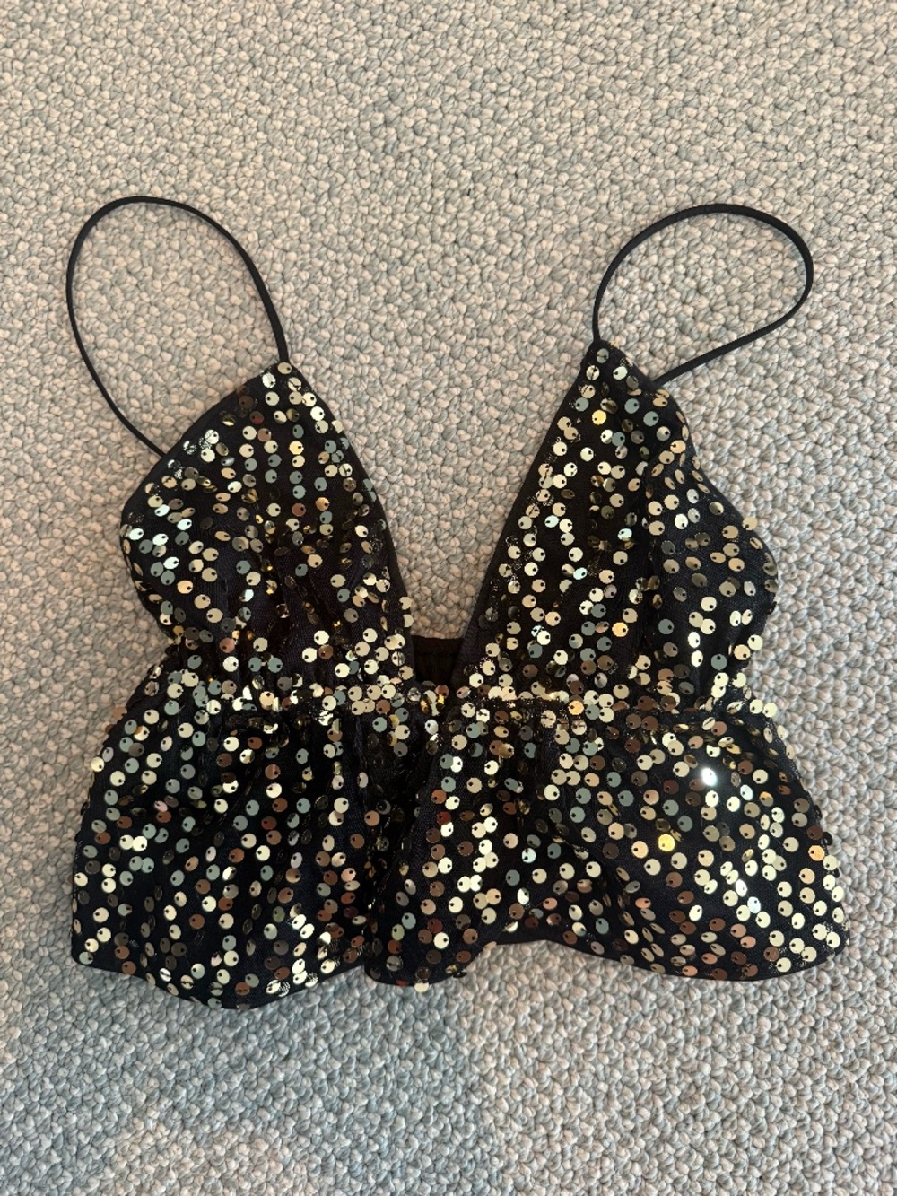 Gold Sequin Black Cropped Top